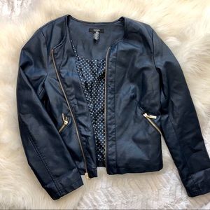 Alfani dark navy faux leather jacket